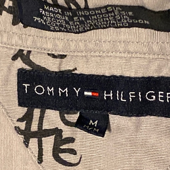 Tommy Hilfiger Grey/Cream Oriental Men's Medium Short Sleeve button down shirt - Picture 6 of 8